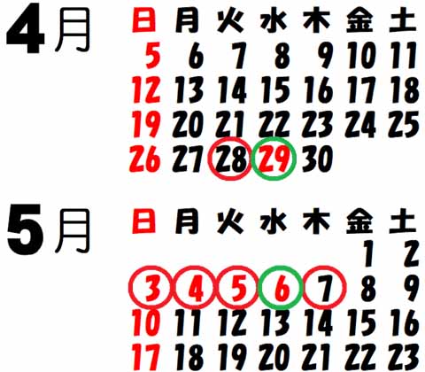 治療日カレンダー4月、5月